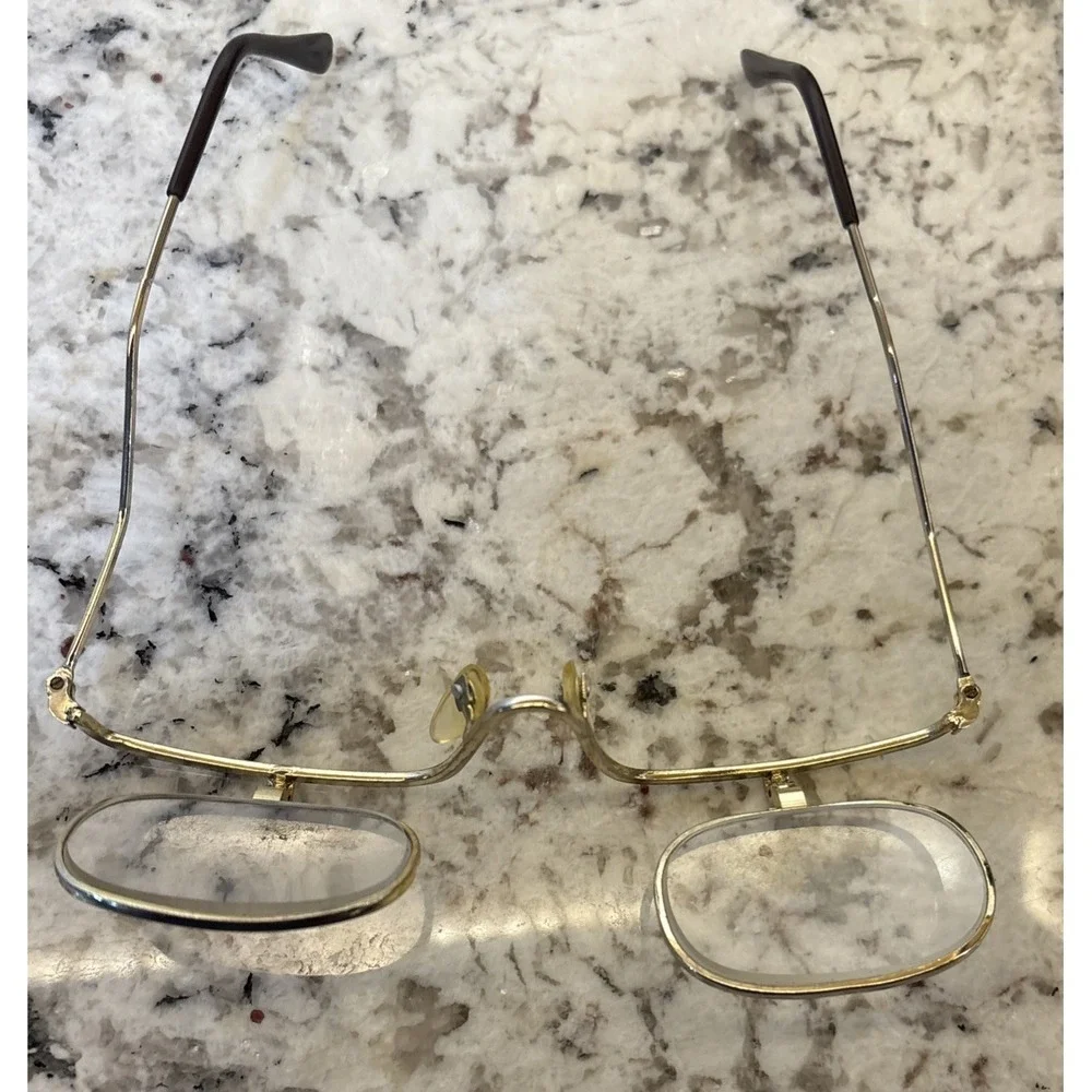 Vintage Reading Glasses Flip Down Lenses Gold‎ Tone Metal 1960s Steampunk